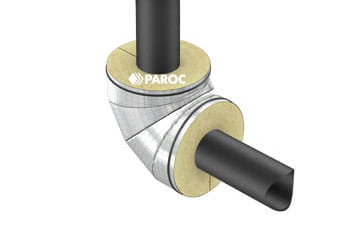 Het isoleren van HVAC-pijpellebogen is eenvoudig met geprefabriceerde isolatiecomponenten PAROC Hvac Bend AluCoat T