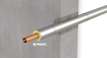 Pipe penetration insulated with PAROC Hvac Section AluCoat T